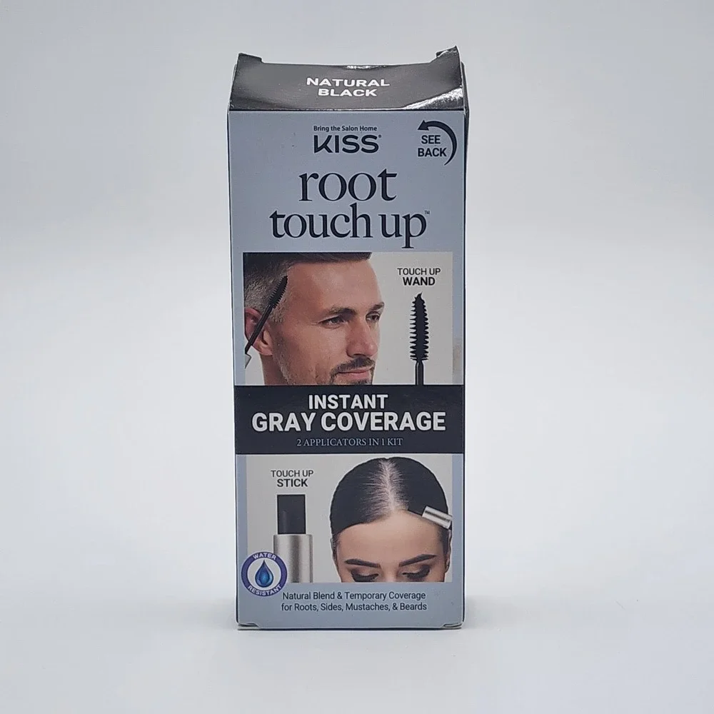 Kiss Root Touch Up Instant Gray Coverage Natural Black 2 Applicators in Kit New